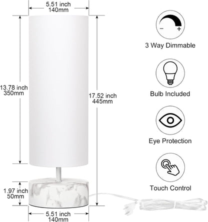 Touch Table Lamp, 3-Way Dimmable Modern Minimalist Accent Bedside Lamp with Cylinder Fabric Shade, Night Light Nightstand Desk Lamp for Bedroom Living Room Kitchen, 9W LED Bulb Included