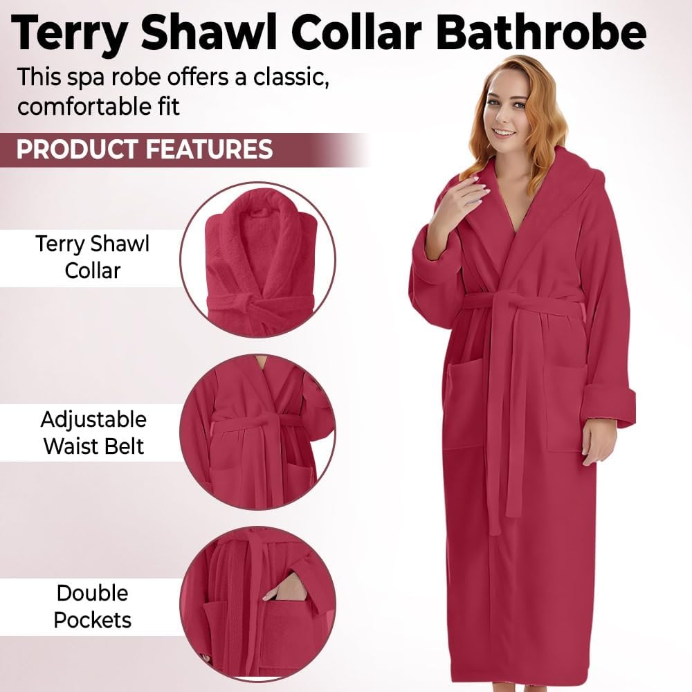 KAHAF COLLECTION Cotton Terry Robes for Women and Men, Terry Shawl Collar Bathrobe, ONE SIZE - UNISEX Men & Women Spa Robe