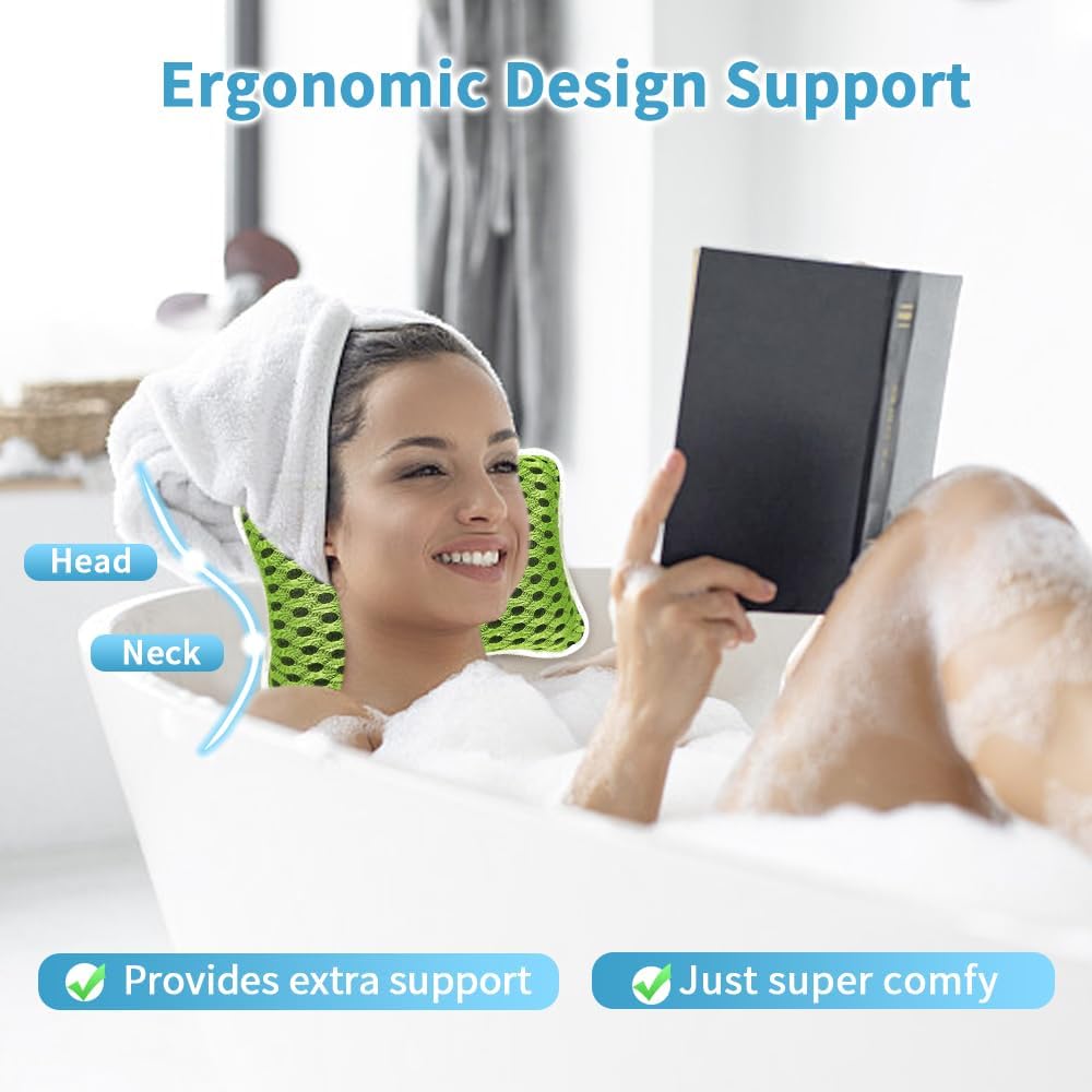 Luxury Bath Pillows for Tub, Slip Resistant Waterproof Bath Pillows for Tub Neck and Back Support with 2 Strong Suction Cups, Relaxing Spa Essentials