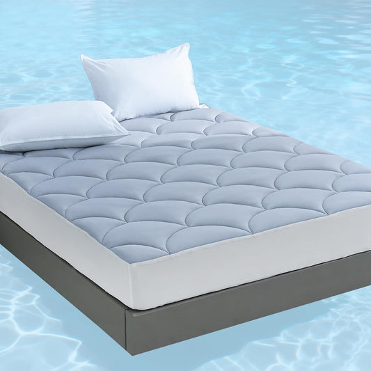 YOUR MOON Queen Size Cooling Mattress Pad, Cool Mattress Topper for Hot Sleepers, Soft Breathable Noiseless Pillow Top Cover, Quilted Fitted Bed Pad for 8''-16'' Deep Pocket, 500GSM (Gray)