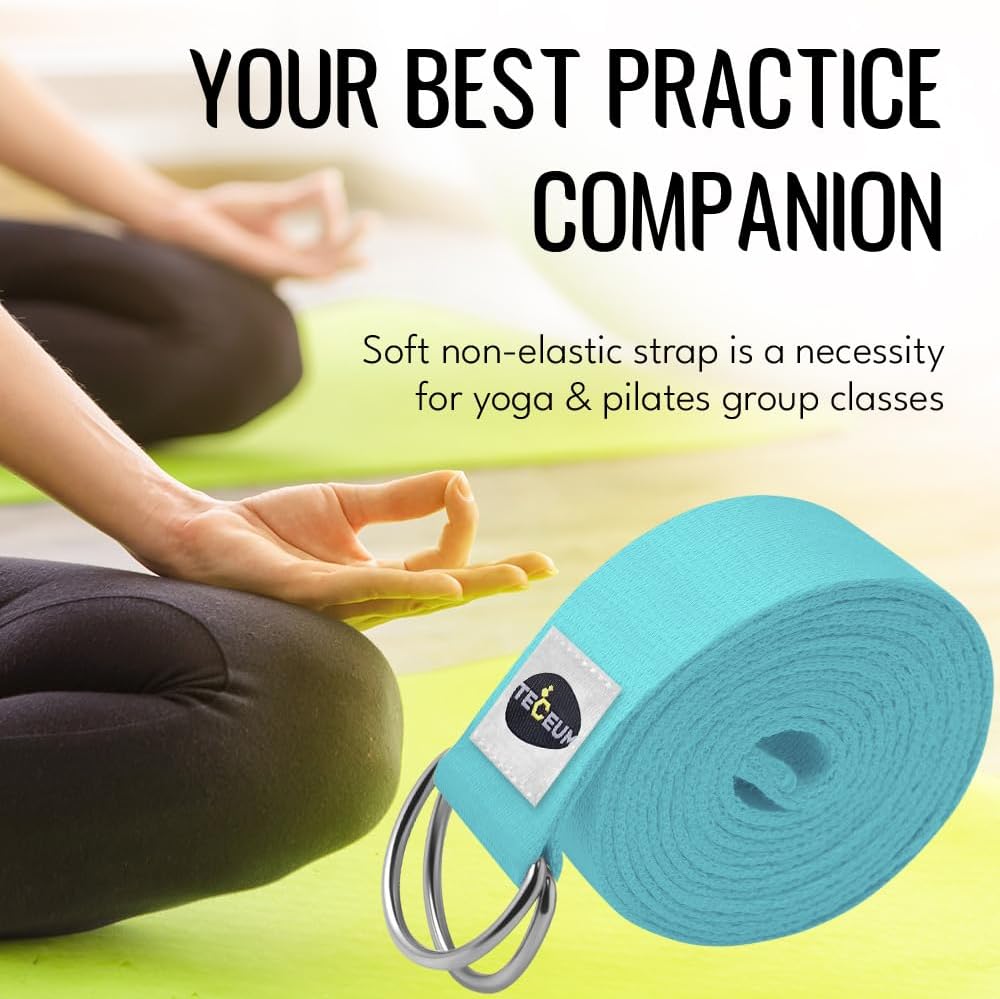 TECEUM 2 IN 1 Yoga & Mat Strap for Stretching – Cotton – 6/8/10 ft