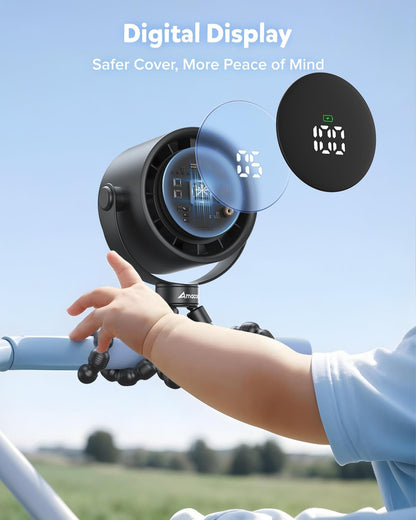 AMACOOL Baby Stroller Fan, Rechargeable Portable Clip on Fan, 17H Cooling