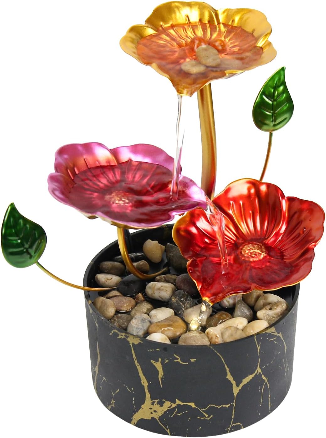 Water Fountain Indoor Waterfall Fountain 3-Tier Tabletop Fountain Lotus Desk Relaxation Home Decor Including Lots of Rocks and Soothing Sound Machine (Green 1)