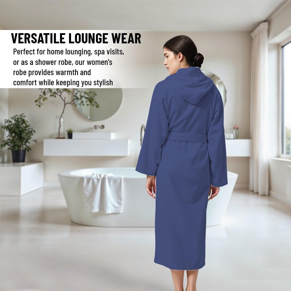 KAHAF COLLECTION Women Hooded 100% Cotton Terry Bathrobe, Soft Absorbent Quick Dry Robe for Spa, Shower & Home Wear