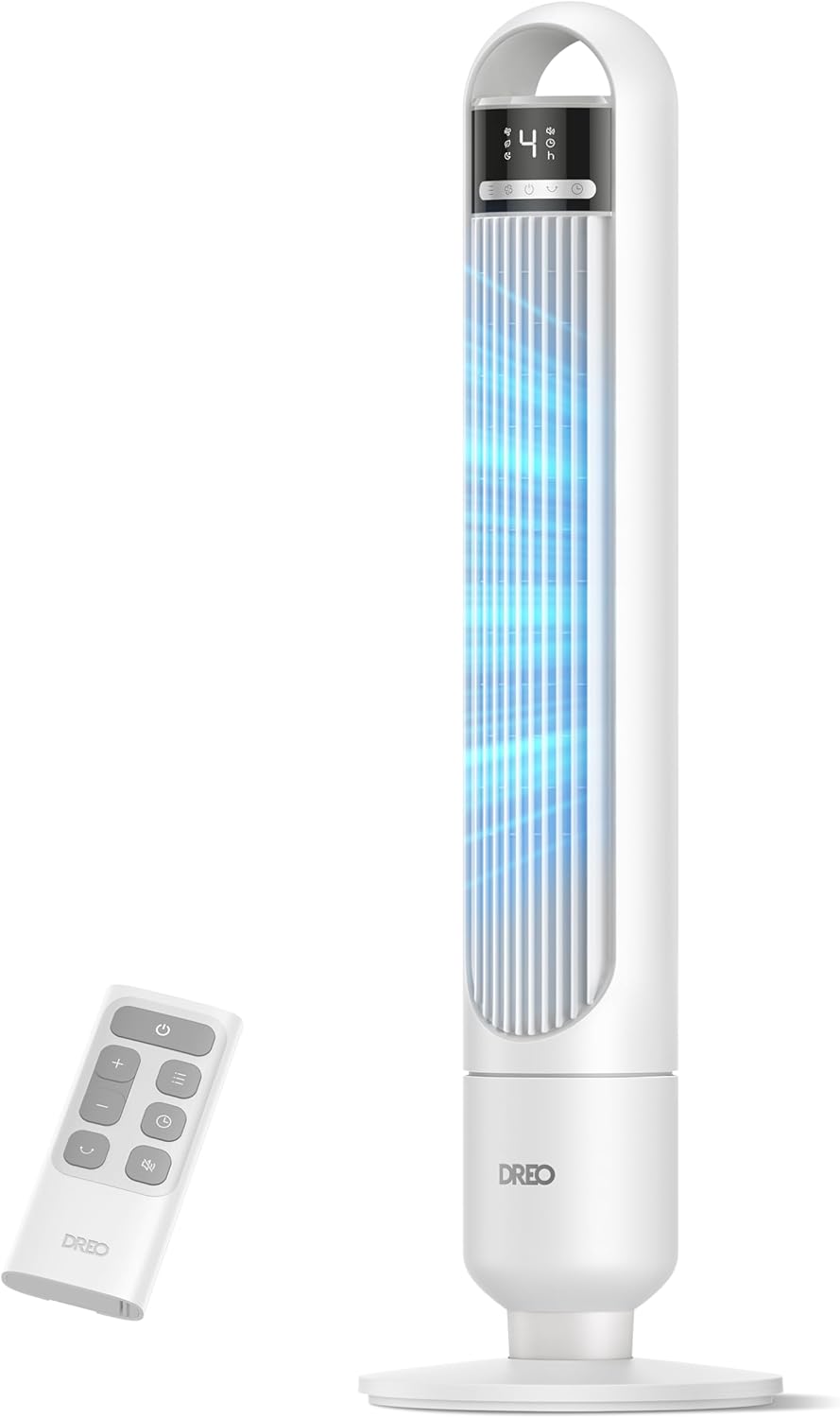 DREO Smart Tower Fan for Bedroom, 28ft/s Velocity, 8 Speeds Ultra Quiet Fan