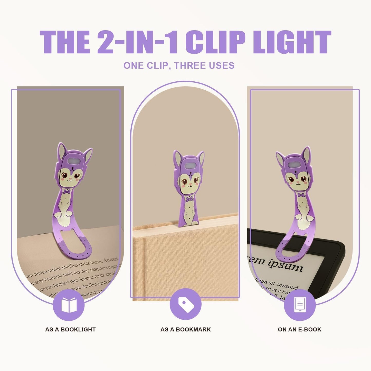Rechargeable Kids Book Light, Cute Bookmark Reading Light for Kids, Dimmable Portable LED Book Light for Reading in Bed, Eye-Caring Bedtime Reading Lamp for Children & Travel, Black