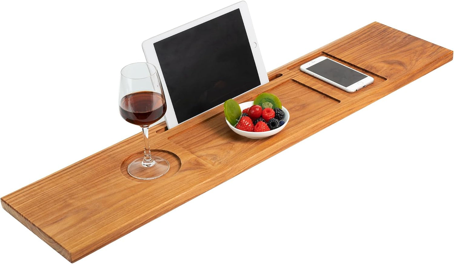 VaeFae Teak Bathtub Tray, Wooden Bath Caddy for Bathtub, Bath Tub Wood Table for Tub
