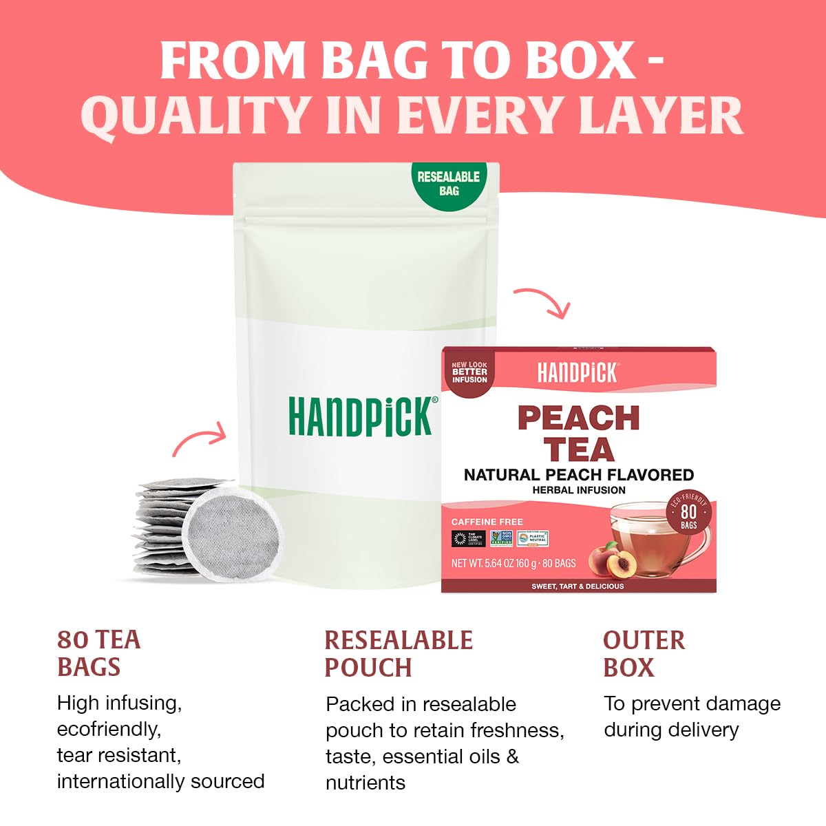 HANDPICK Lemon Balm Tea Bags – 100 Count | 100% Pure & Naturally Dried | Caffeine-Free Herbal Tea with Citrus Flavor & Aroma | Premium Lemon Balm Leaf