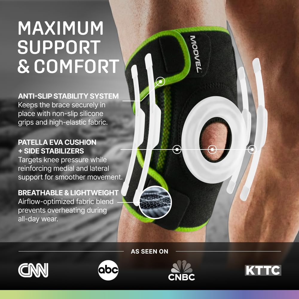 Modvel Knee Brace with Side Stabilizers & Patella Gel Pads for Pain Relief and Joint Support Breathable, Non-Slip Compression Sleeve for Men & Women, Arthritis, Meniscus, ACL Recovery