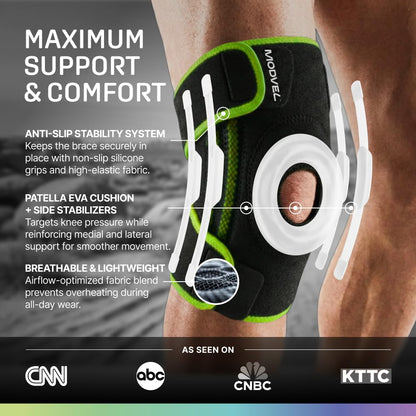 Modvel Knee Brace with Side Stabilizers & Patella Gel Pads for Pain Relief and Joint Support Breathable, Non-Slip Compression Sleeve for Men & Women, Arthritis, Meniscus, ACL Recovery