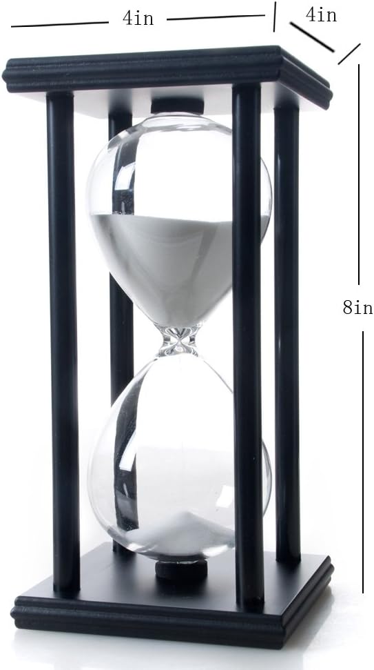 60 Minutes Hourglass, Wood Sand Timer, White | 4 x 4 x 8 inch Sand Clock