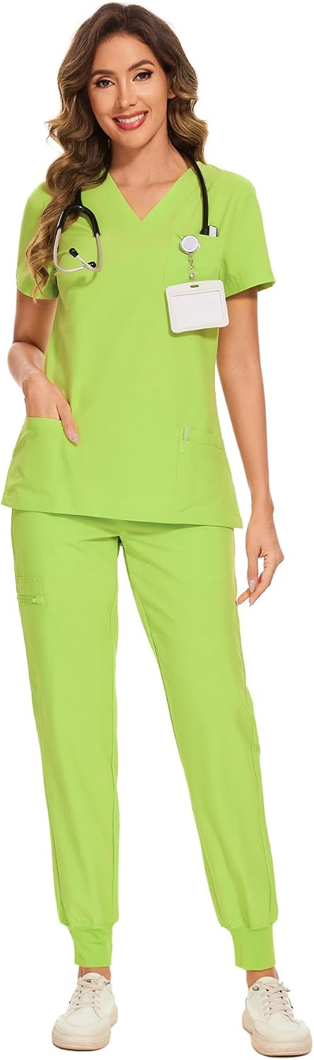 COZYFIT Scrubs for Women Set - Stretch V-Neck Scrub Top & Jogger Pant with 8 Pockets COZY SCRUBS - Colors A