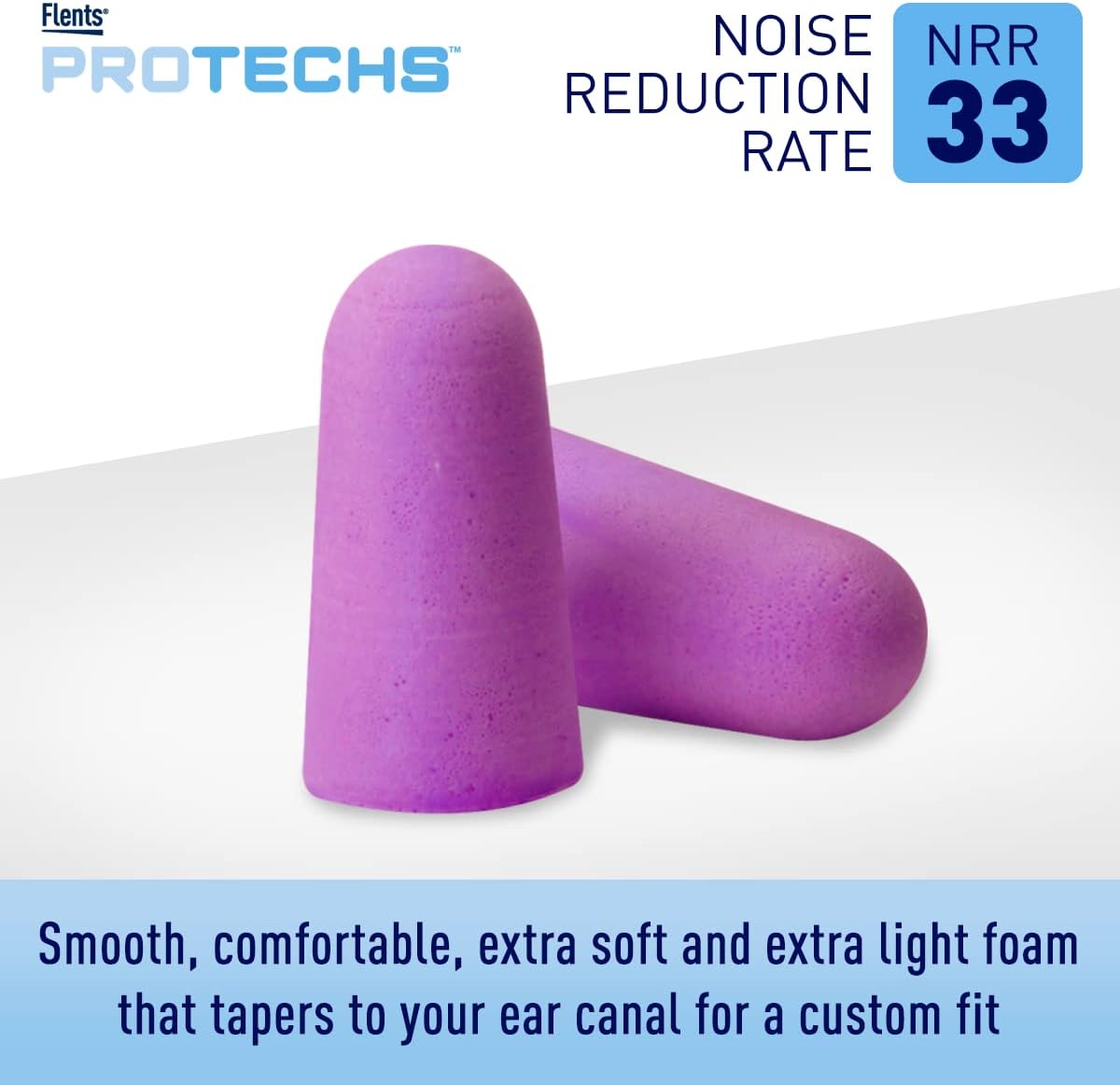 Flents Protechs Foam Ear Plugs, 70 Pair for Sleeping, Snoring, Loud Noise, Traveling, Concerts, Construction, Studying, Work, Shooting, NRR 33, Noise Cancelling, Disposable Purple, Made in the USA