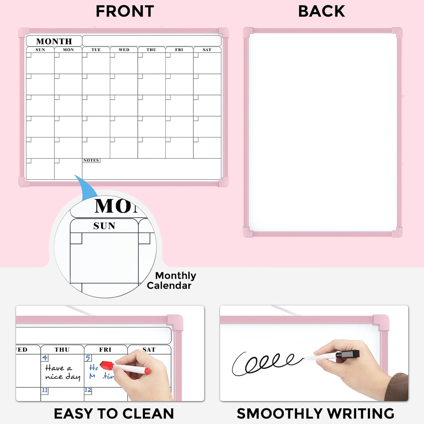 MaxGear Monthly Calendar Dry Erase Board for Wall, 16"x12", White Frame | Double-Sided, Hanging Small White Board, Portable Whiteboard for Planning, Drawing, Memo, to Do List, Home, Kitchen, Office