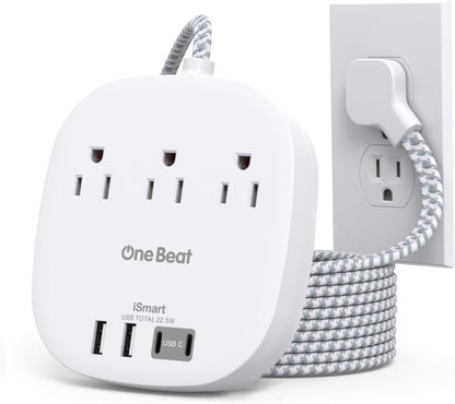 Travel Essentials, 22.5W/4.5A Flat Plug Power Strip, 6 Ft Extension Cord