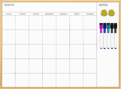 Magnetic Monthly Calendar Whiteboard, 17'' x 13'' Dry Erase Calendar for Wall Office School Home, Gold Wooden Frame