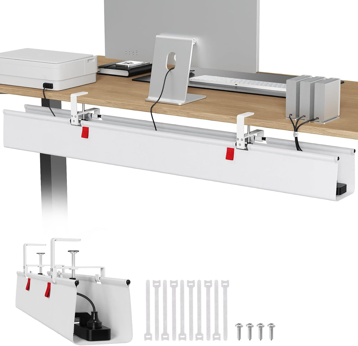 Univivi No Drill Under Desk Cable Management Tray, 36 inch Cable Management