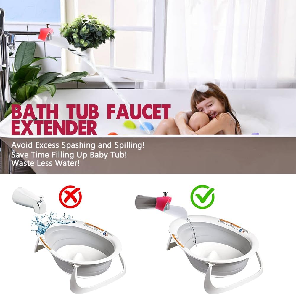 Bath Helper - Bath Tub Faucet Extender - Guides Water Directly from Faucet to Baby Bath Tub Without Excessive Water Waste and Splashing (Clear White)