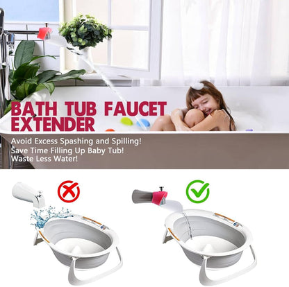 Bath Helper - Bath Tub Faucet Extender - Guides Water Directly from Faucet to Baby Bath Tub Without Excessive Water Waste and Splashing (Clear White)