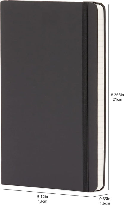 Amazon Basics Classic Lined Writing Notebook for Note Taking and Journaling, Hardcover with Elastic Closure, 240 Pages, 5" x 8.25", Black