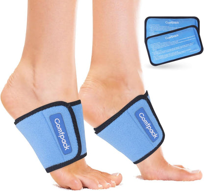 Comfpack Cold Therapy Wrap with 2 Packs for Pain Relief, Reusable Gel Ice Packs for Foot Plantar, Wrist, Ankle, Great for Sprains, Muscle Pain, Bruises, Injuries