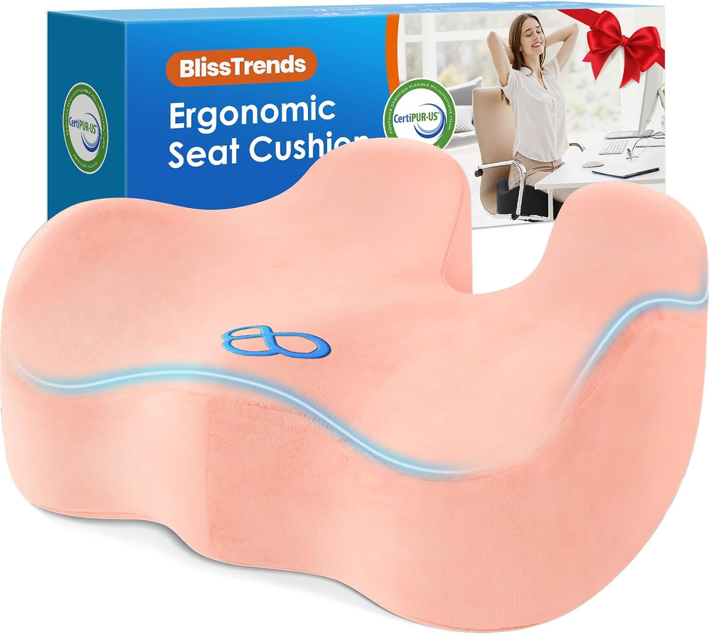 BlissTrends Seat Cushion with Velvet Cover, Thick Memory Foam Cushions for Office Chair, Car Seat, Airplane, Relieving Pressure Tailbone Sciatica Back Pain for Long Sitting, Car Drivers 4.7in Black