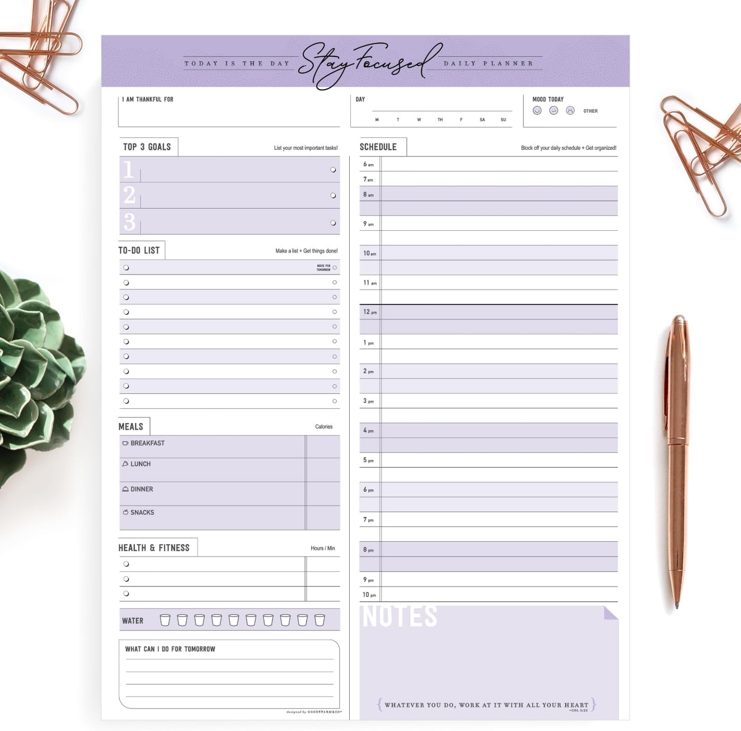 Daily Notepad Planner To Do Schedule - Stay Focused 50 Tear off Premium Made USA (Rose Pink)