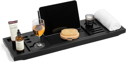 Bamboo Bathtub Tray Caddy - Splash-Proof Adjustable (28.5-40") with Wine Holder, Tablet Stand & Non-Slip Grip | Spa-Grade Organizer for Bath Essentials & Reading- Walnut