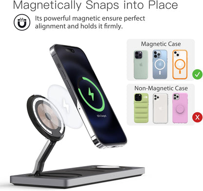 PETINO 3 in 1 Wireless Charging Station for Apple Devices with MagSafe