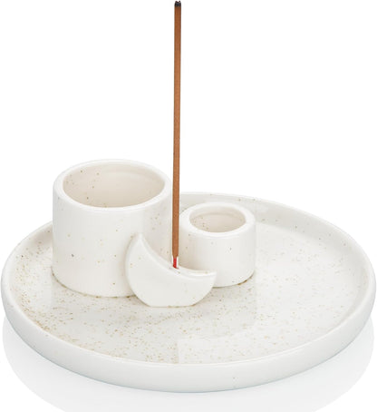 ZenBless Multifunction Incense and Candle Holder for Burning Sage, Palo Santo, Incense Sticks - 5.9" Ceramic Ash Catcher Tray for Meditation Room Home Decor Spritual Gifts (Gold)