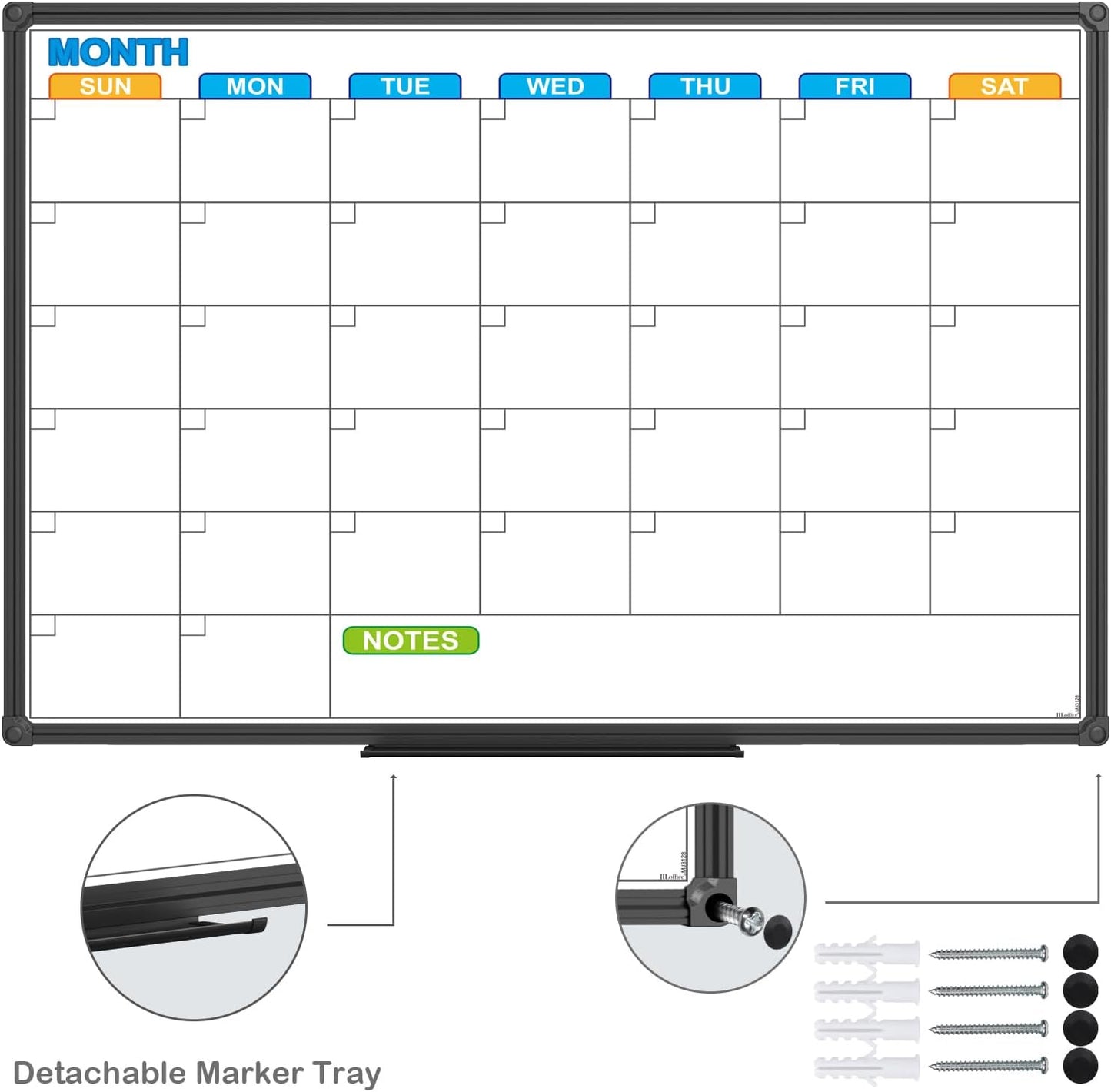 JILoffice Magnetic Dry Erase Calendar Whiteboard, 4 Month White Board Planner 36 X 24 Inch, Black Aluminum Frame Wall Mounted Board for Office Home and School