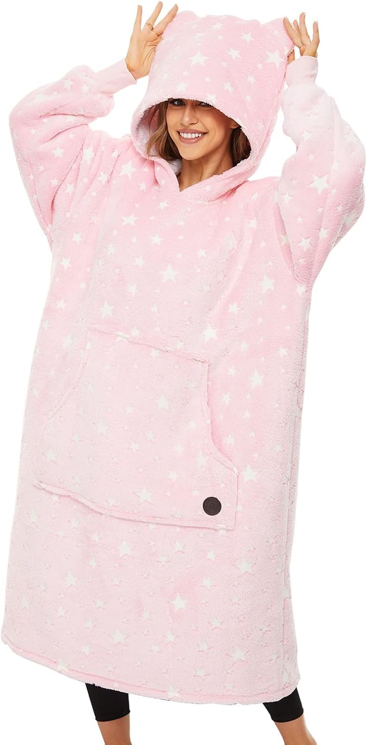 THREE POODLE Wearable Blanket Hoodie for Women, Oversized Sherpa Sweatshirt Blanket for Adults Men, Cozy Hooded Blankets, Gifts for Teen Girls Women Mom Sister