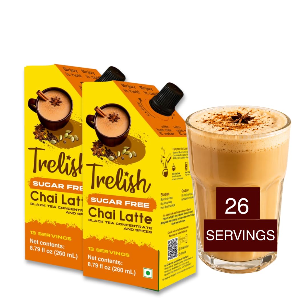Trelish Sugar Free Chai Latte Super Concentrate | 13 servings | Black tea | Hot or iced | 8.79 fl oz