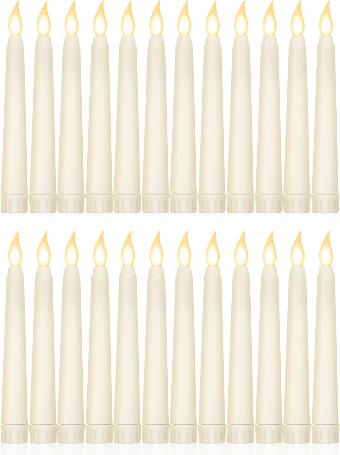 Treela 24 Pcs Flameless Taper Candles Battery Operated Bulk Fake Candles Light LED Candle Sticks Flickering Tapered for Easter Wedding Anniversary Decoration(Basic,11 Inch,Ivory)