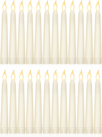 Treela 24 Pcs Flameless Taper Candles Battery Operated Bulk Fake Candles Light LED Candle Sticks Flickering Tapered for Easter Wedding Anniversary Decoration(Basic,11 Inch,Ivory)