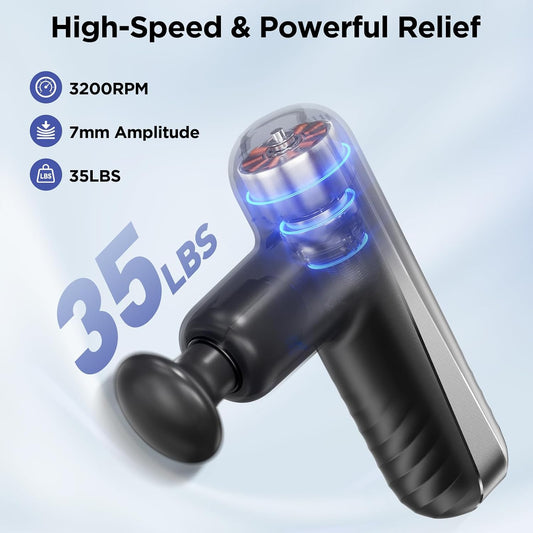 Mini Massage Gun, Powerful Handheld Muscle Massager for Muscle Relaxation, Deep Tissue Percussion Small Massage Gun Travel Massager with 4 Massage Heads Silent Brushless Motor, Black