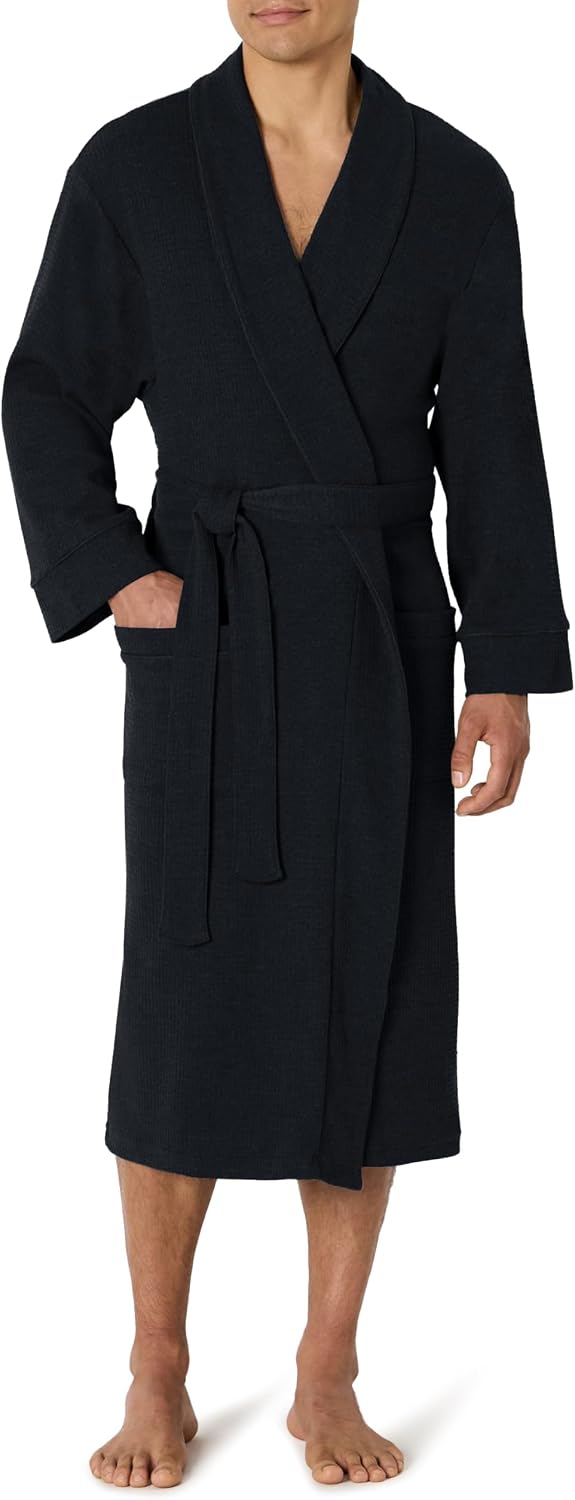 Amazon Essentials Men's Lightweight Cotton Waffle Bath Robe, Mid-Length Loungewear (Available in Big & Tall)