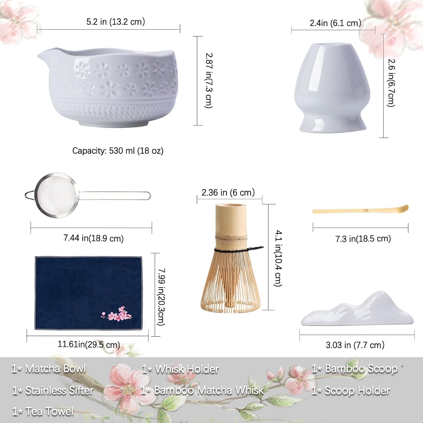 Buucup Matcha Whisk Set, Ceramic Matcha Kit Set Includes Matcha Bowl, Matcha Whisk and Holder, Bamboo Scoop, Scoop Rest, Sifter and Tea Towel - 7 Pcs Matcha Kit for Matcha Lovers (Mottled Green)