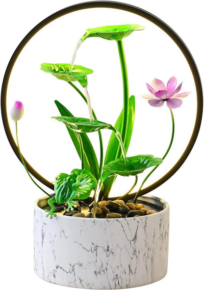 11‘’ H Pink Tabletop Water Fountain, Zen Desktop Waterfall, Indoor Lotus Desktop Decorative Fountain, Home Bathroom Bedroom Decor.
