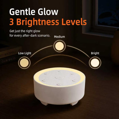Kipcush White Noise Machine for Sleeping – High-Fidelity Non-Looping Sounds, Dimmable Night Light, USB Powered, Sleep Sound Machine for Baby, Kids & Adults (A - Model White+, Standard)