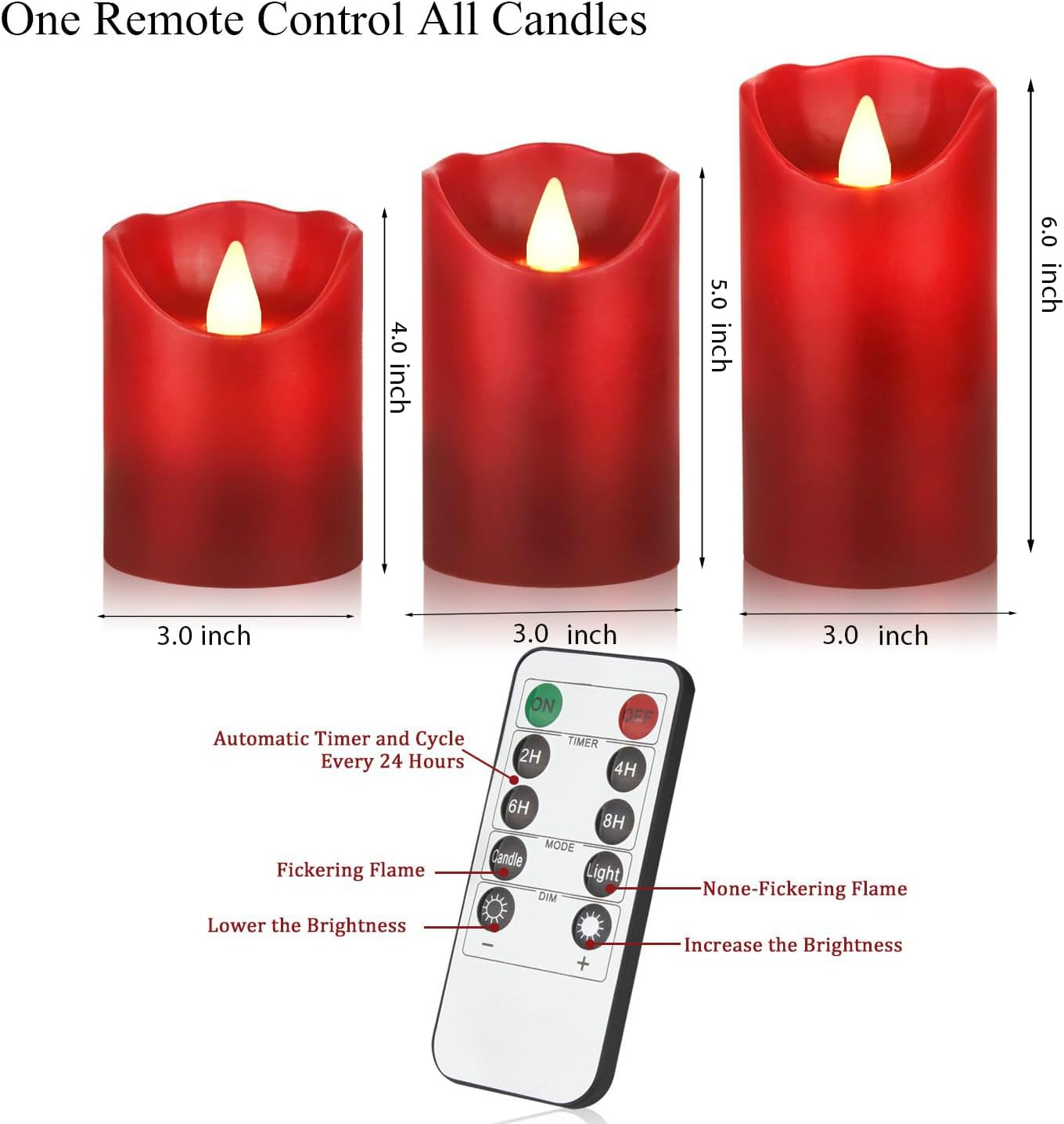 2PACK Outdoor Plastic flameless Candles with Remote Control and Timer, LED Flickering Battery Operated Electric Pillar Candles (D3 xH5.5) for Camping, Weddings, Home Decoration