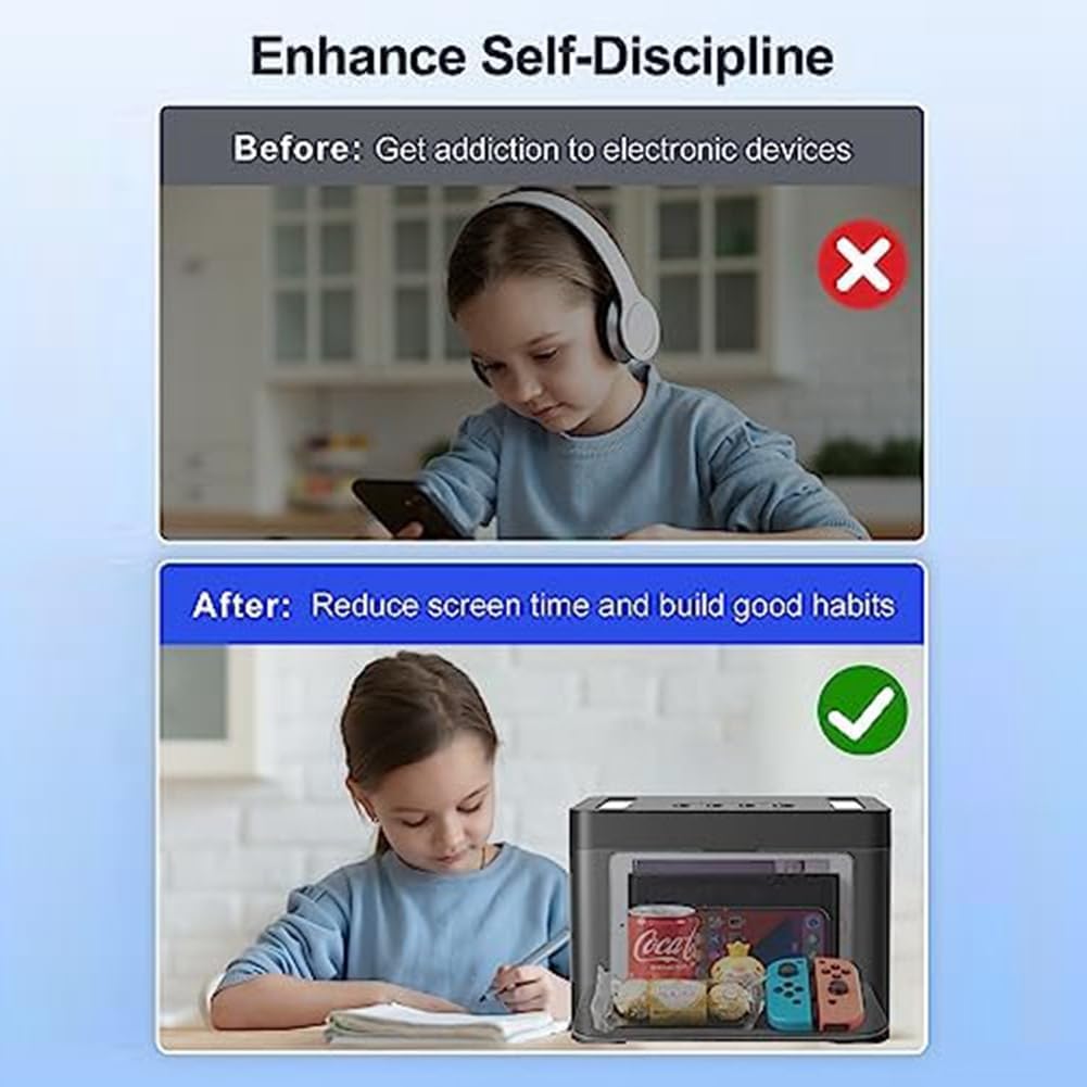 Timed Lock Box with Timer Black Lock Container Self-Controlled Time Release Safety Locker