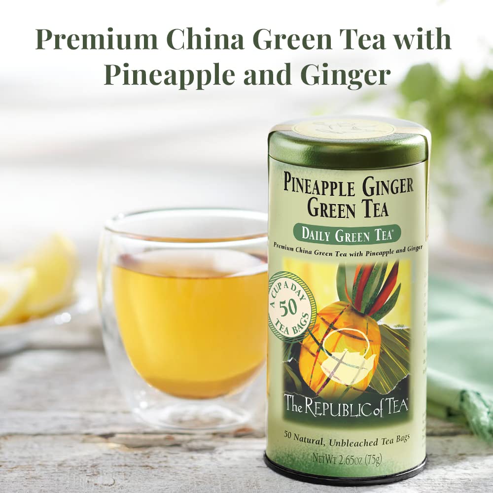 The Republic of Tea Daily Green Pineapple Ginger Green Tea, 50 Ct