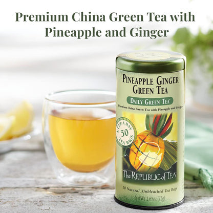 The Republic of Tea Daily Green Pineapple Ginger Green Tea, 50 Ct