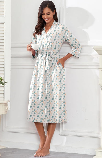 PrinStory Robes for Women 3/4 Sleeve Long Bath Robe XS-4XL