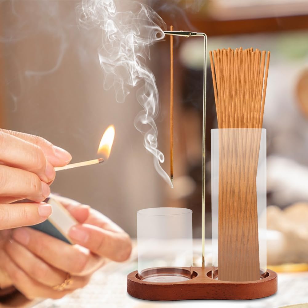 2 in 1 Glass Incense Holder, Incense Sticks Burner Holder with Storage