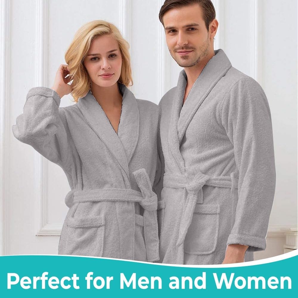 KAHAF COLLECTION Cotton Terry Robes for Women and Men, Terry Shawl Collar Bathrobe, ONE SIZE - UNISEX Men & Women Spa Robe