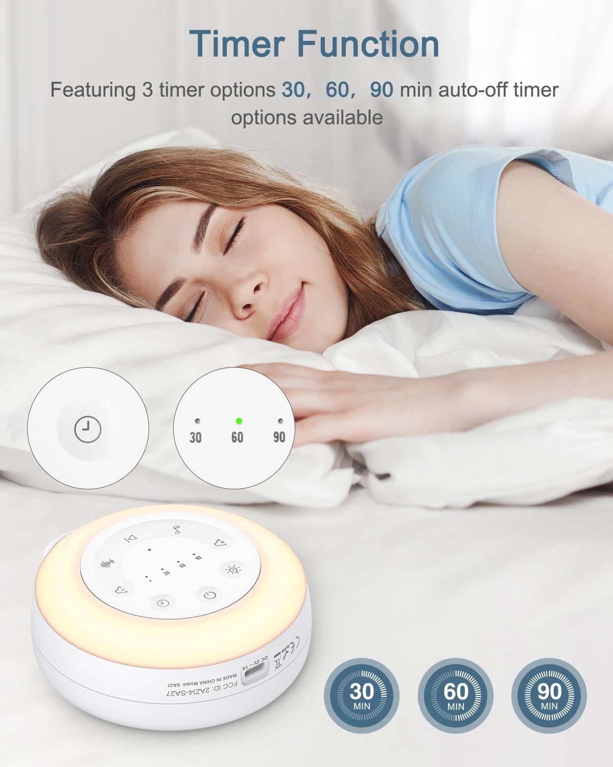 White Noise Machine, Portable Sound Machine for Sleep, 24 Soothing Sound, Volume Control, 3 Timing, Adjustable Night Light, Sound Therapy for Home, Travel, Registry Present