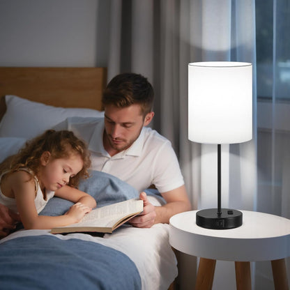Blue Touch Lamps for Nightstand Set of 2 - Bedside Table Lamp for Bedroom with Dual USB Ports & AC Outlet, 3-Way Dimmable Lamps for Living Room Boys Room, Night Light with 5000K Daylight Bulbs