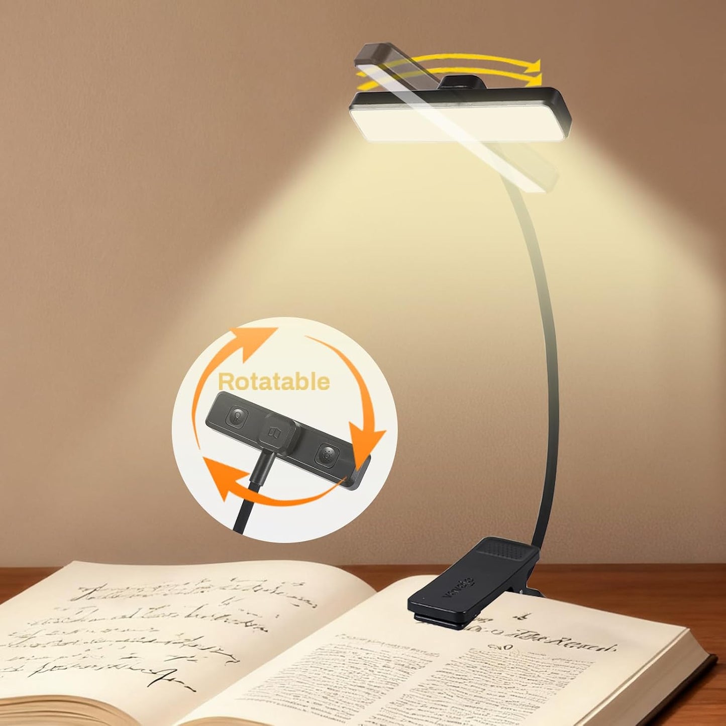 VAVOFO 24 LEDs Rotatable Book Light, Rechargeable Clip Reading Lamp